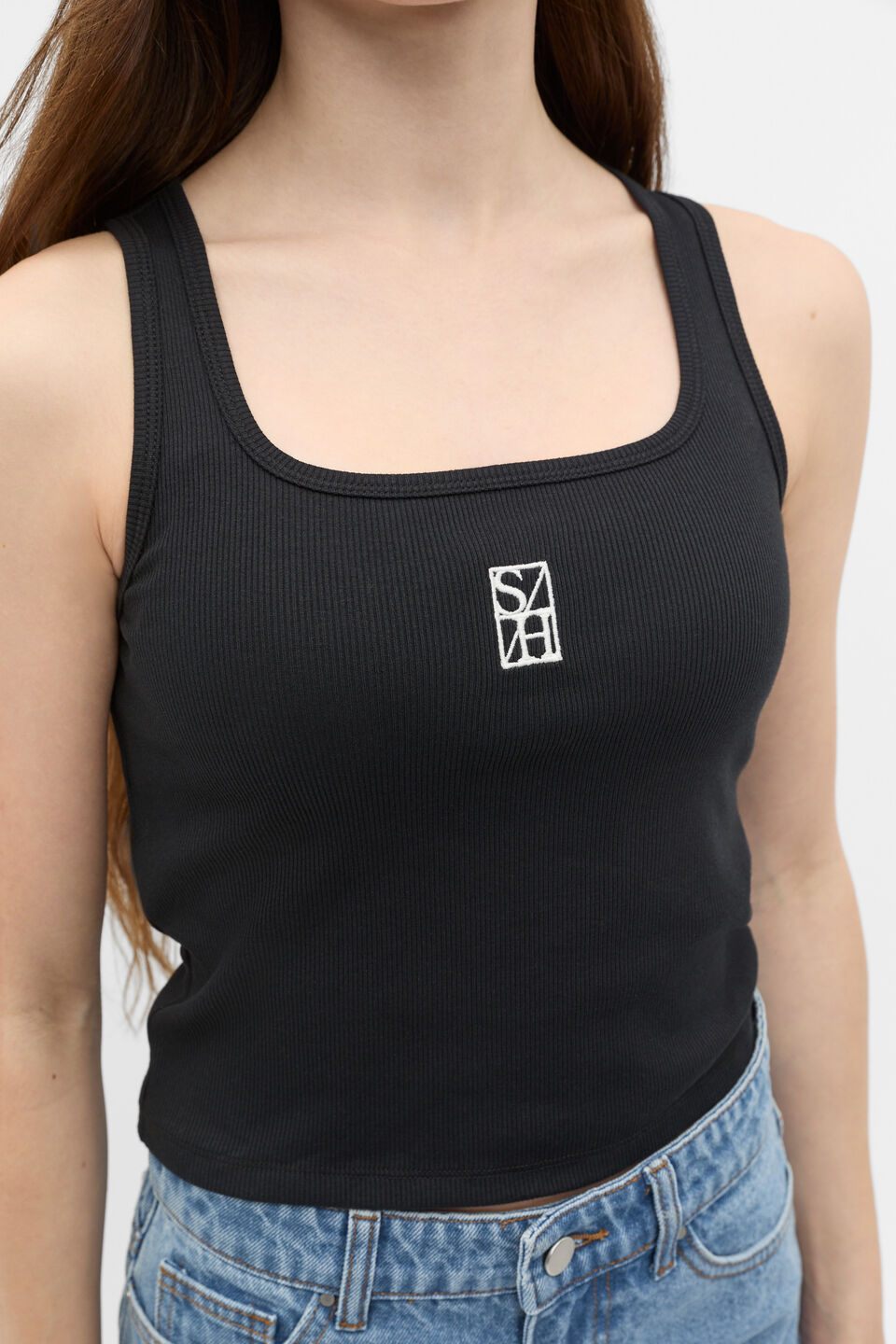 Square Neck Logo Tank  Black