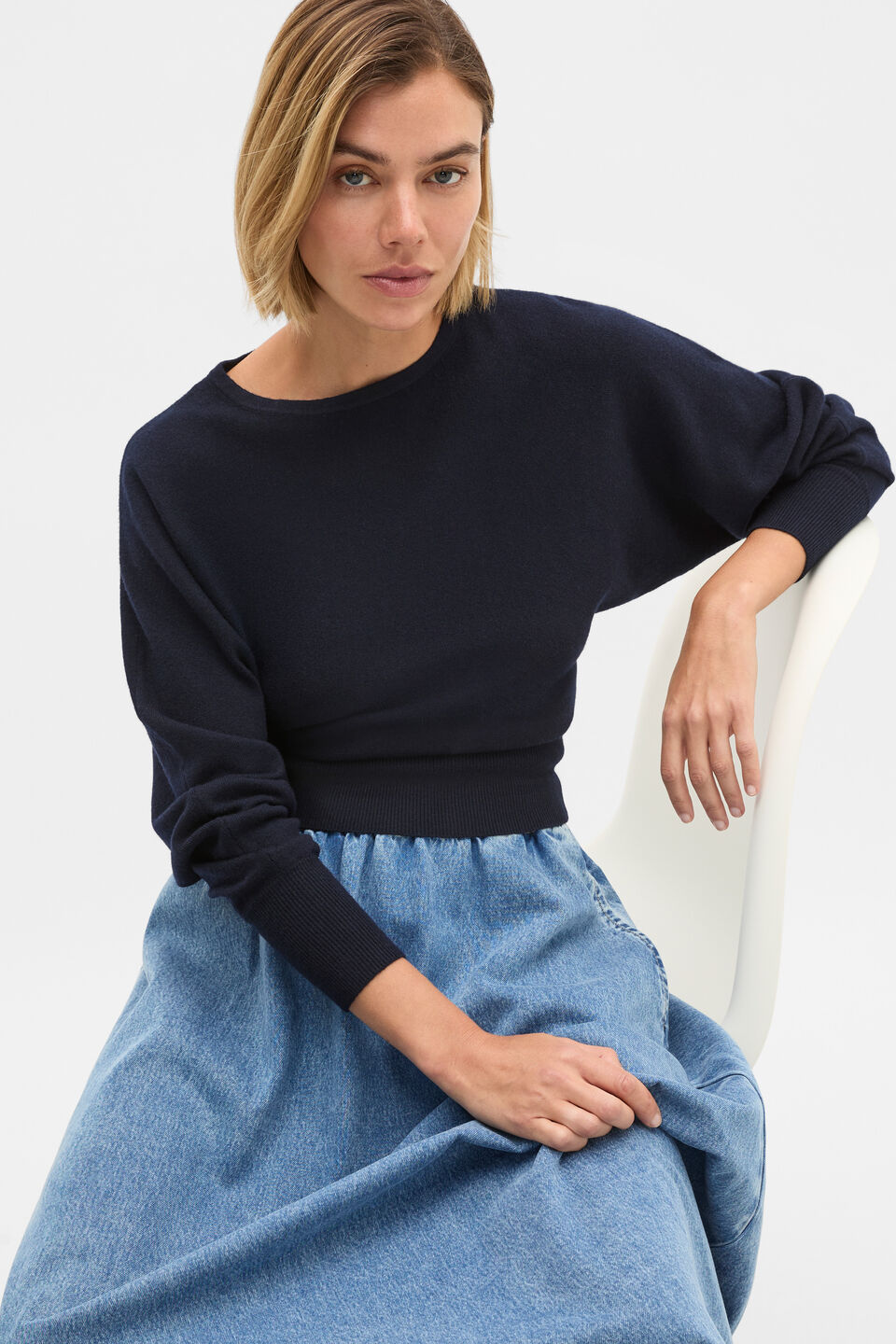 Batwing Knit Top  Twilight Blue