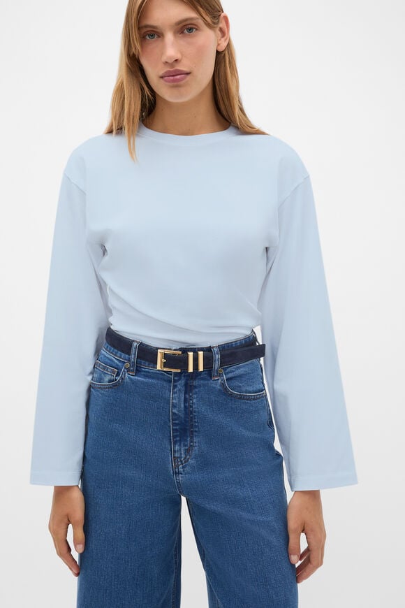 Elle Square Buckle Belt  Twilight Blue Suede  hi-res