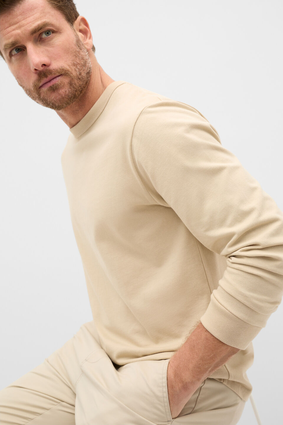 Long Sleeve Crew Neck Tee  Cool Stone