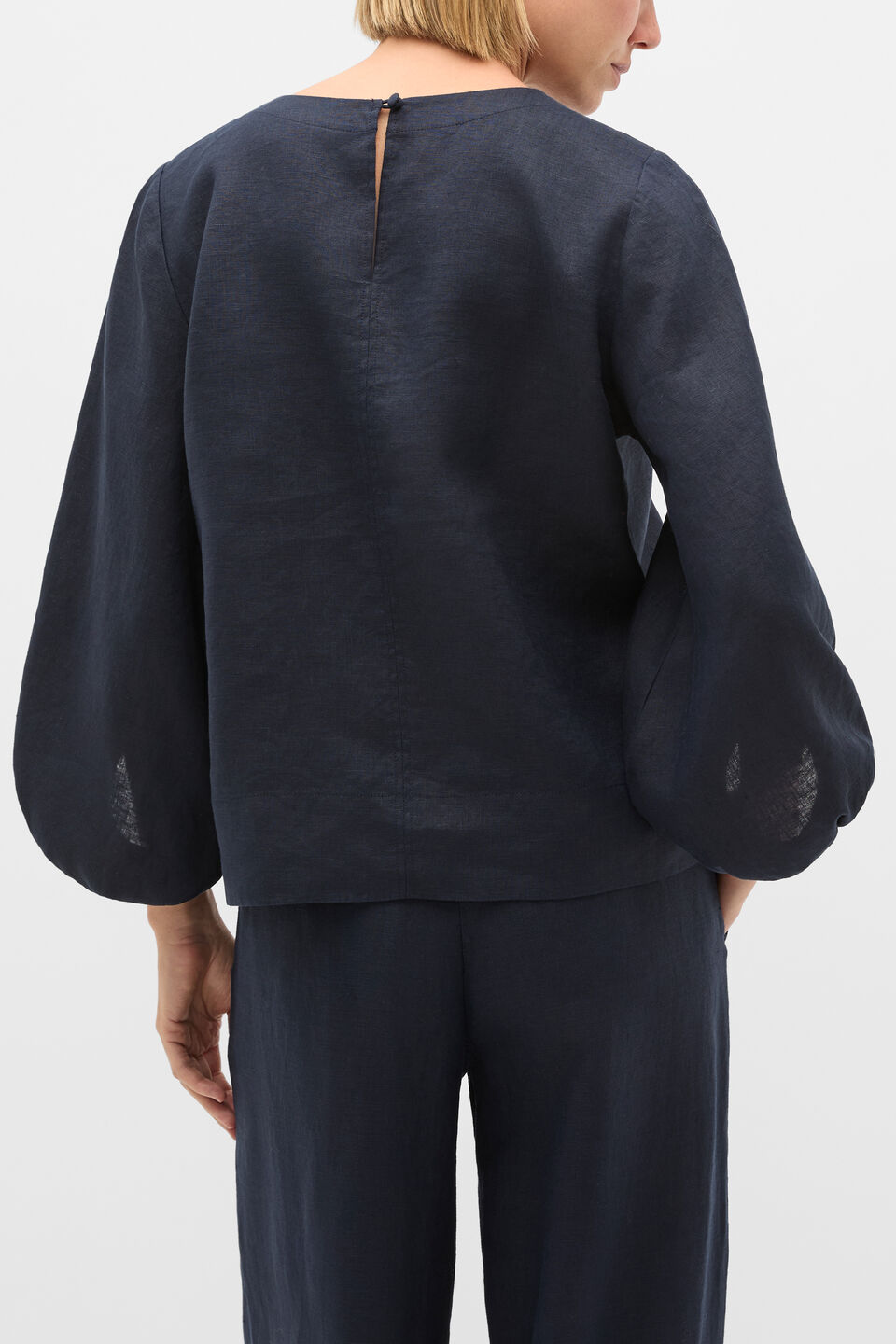 Core Linen Balloon Sleeve Top  Twilight Blue