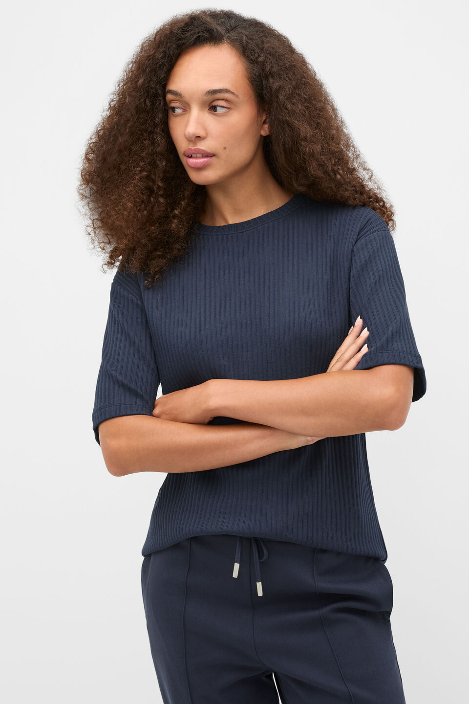 Cotton Rib Longline Tee  Twilight Blue