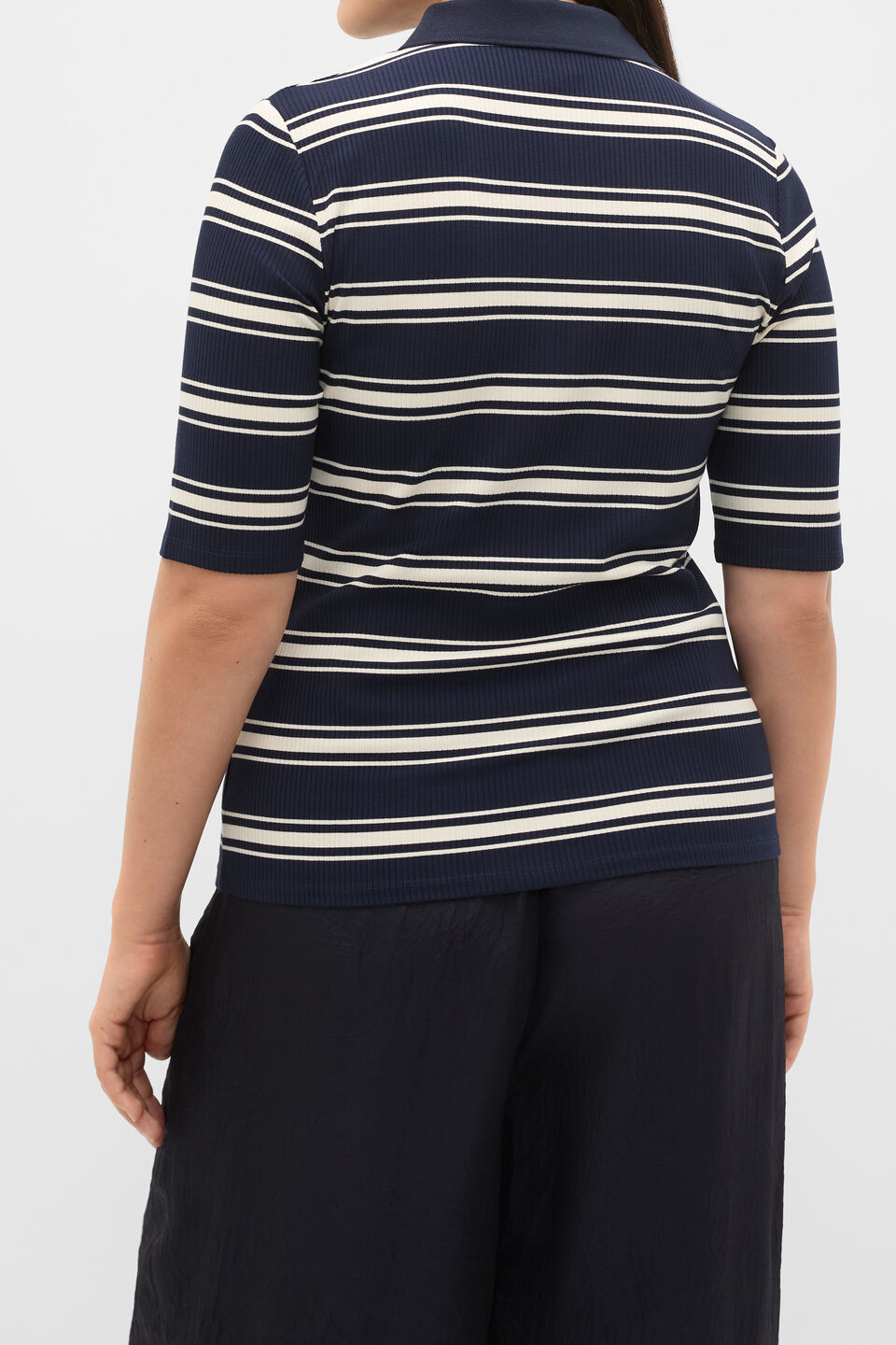 Variegated Rib Polo Top  Twilight Blue Stripe
