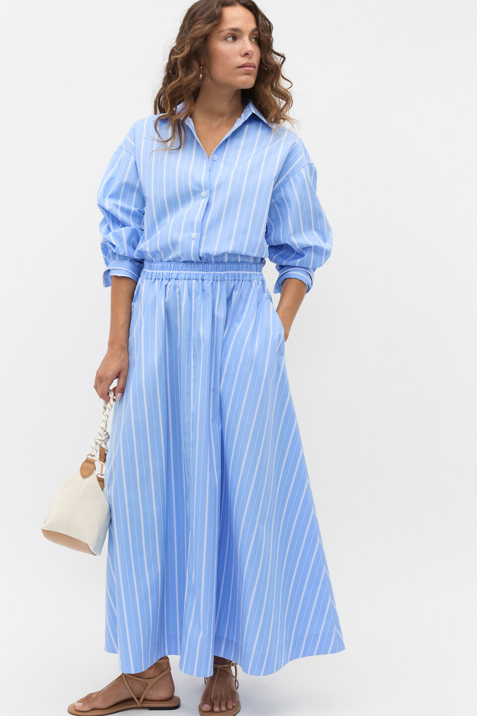 Poplin Variegated Stripe Skirt  Cornflower Blue Stripe