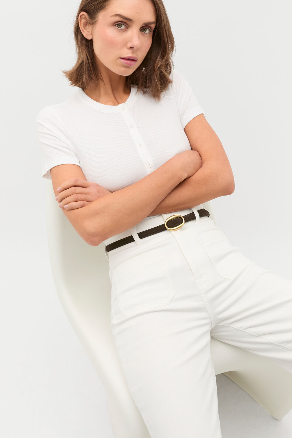 Carmen Oval Buckle Belt  Chocolate Suede