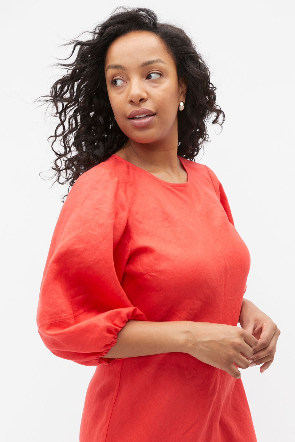 Linen Balloon Sleeve Slip Maxi Dress  Strawberry Red