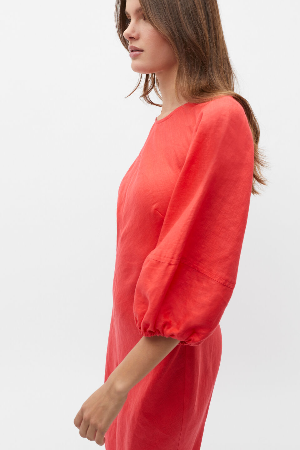 Linen Balloon Sleeve Slip Maxi Dress  Strawberry Red