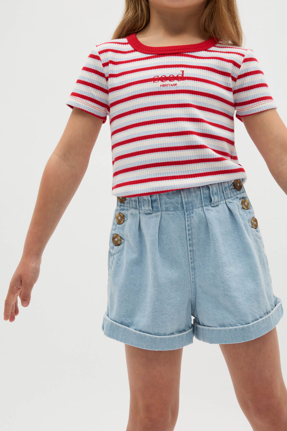 Denim Button Short  Light Wash