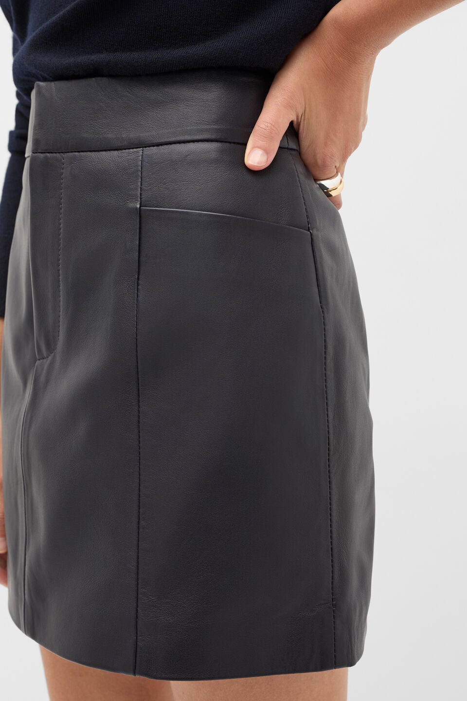 Leather Mini Seam Skirt  Twilight Blue