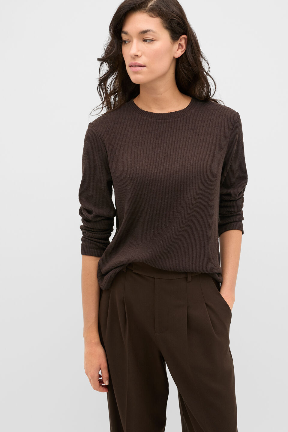 Supersoft Rib Relaxed Top  Coffee Bean
