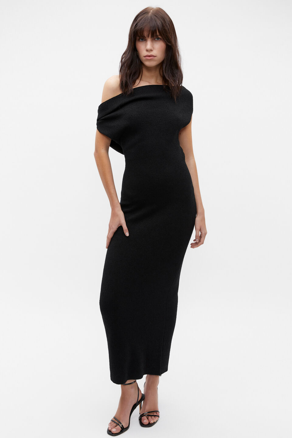 Boucle Knit Off Shoulder Dress | Black | Seed Heritage