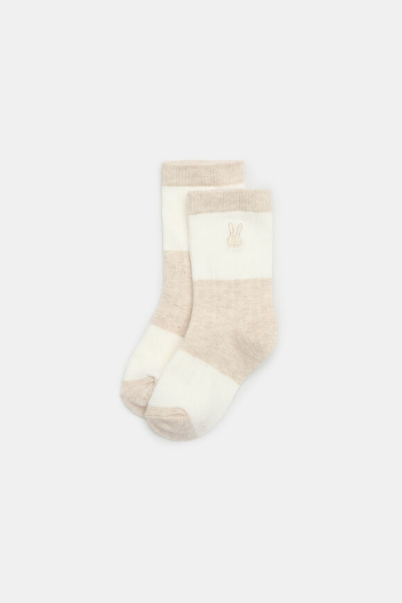 Bunny Embroidered Sock  Oat Marle  hi-res