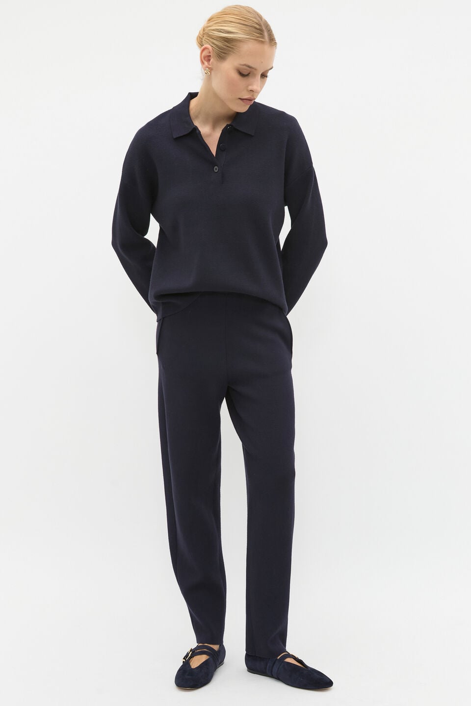Double Knit Barrel Leg Pant  Twilight Blue