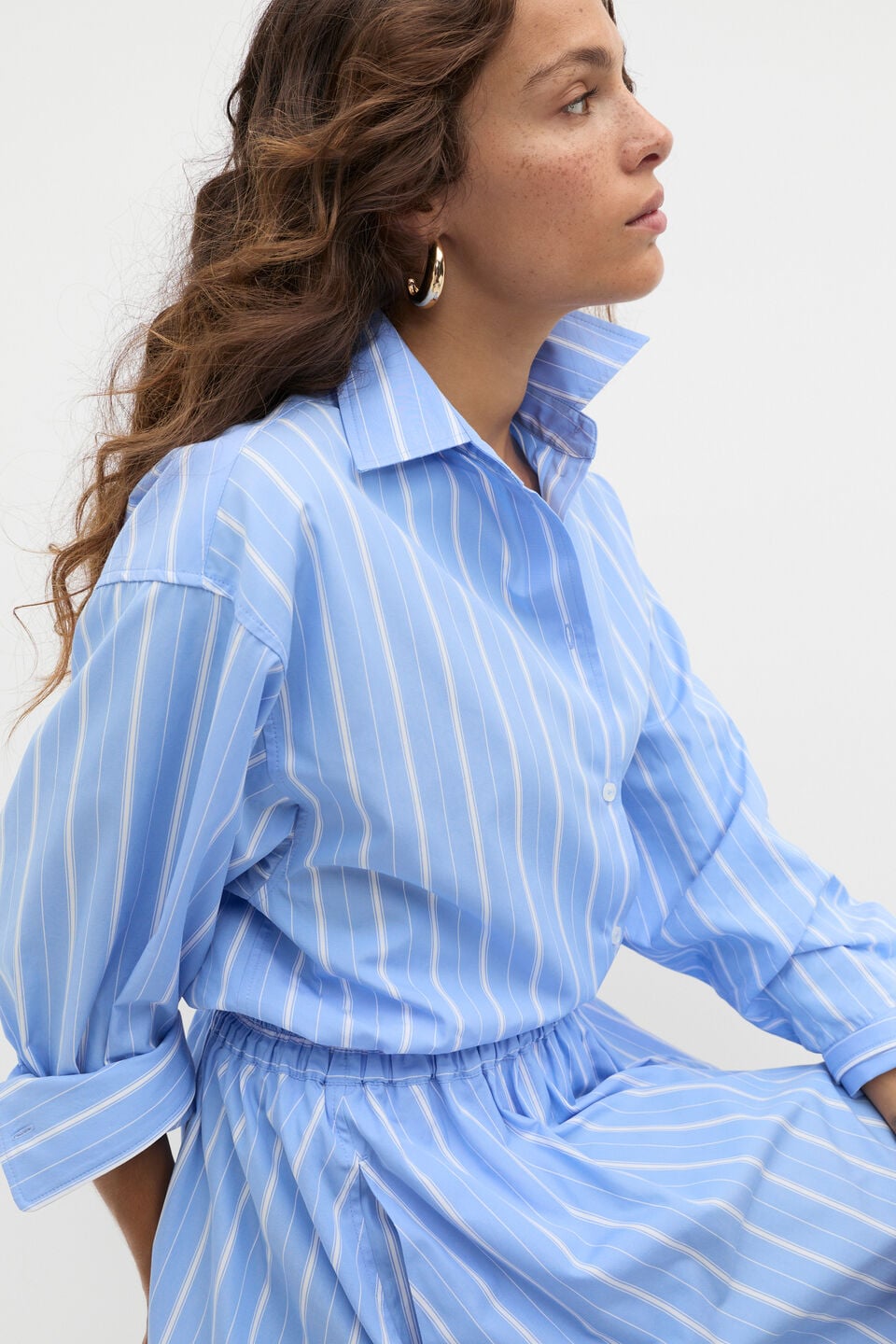 Poplin Variegated Stripe Shirt  Cornflower Blue Stripe