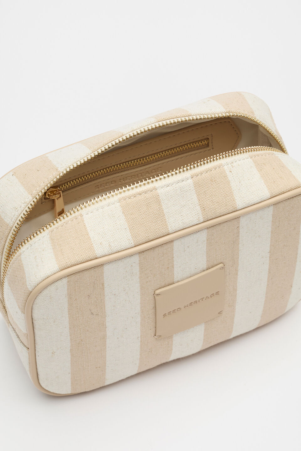 Small Stripe Make Up Bag  Ecru