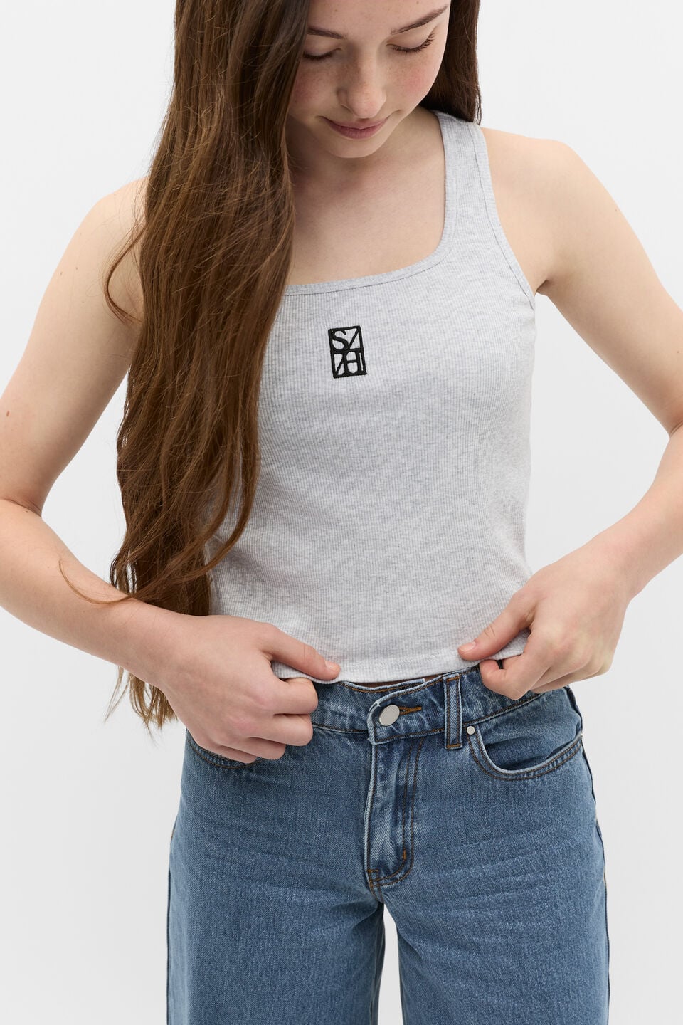 Square Neck Logo Tank  Cloud Grey Marle