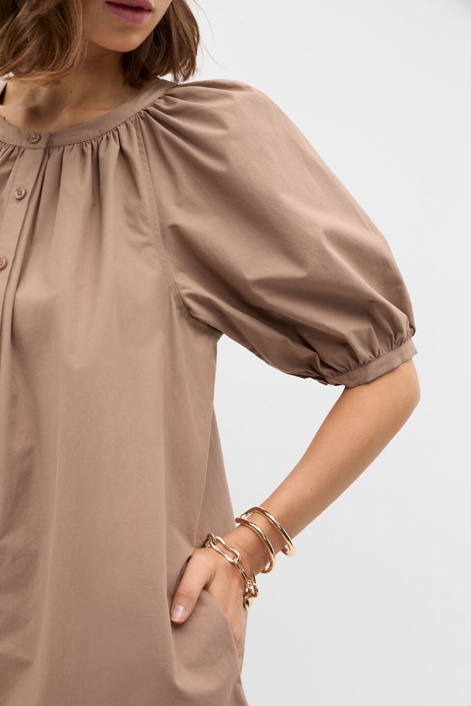 Poplin Full Mini Dress  Nutmeg