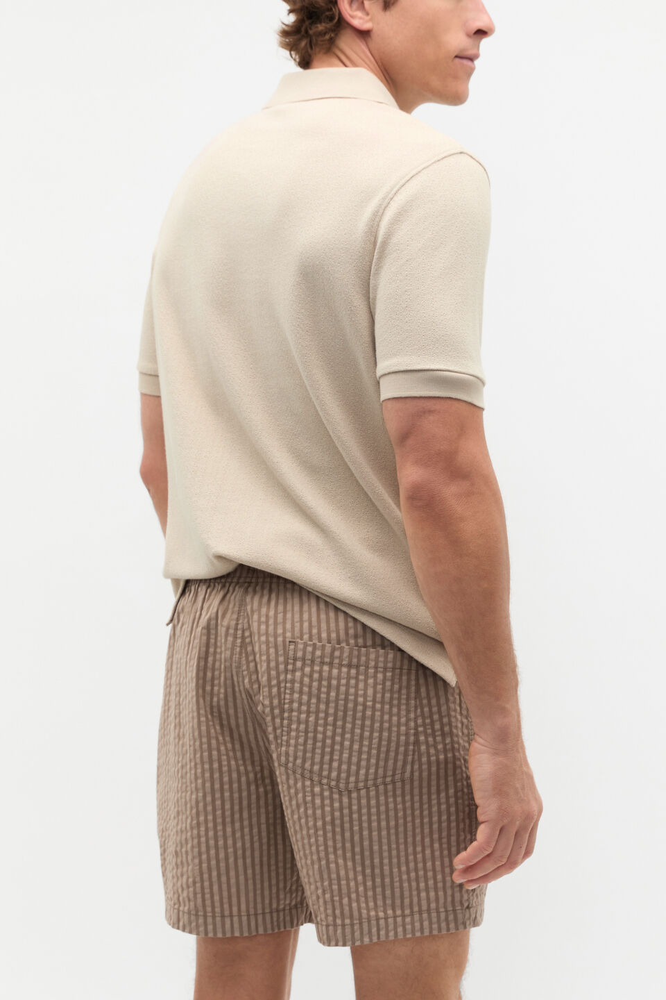 Seersucker Stripe Short  Almond