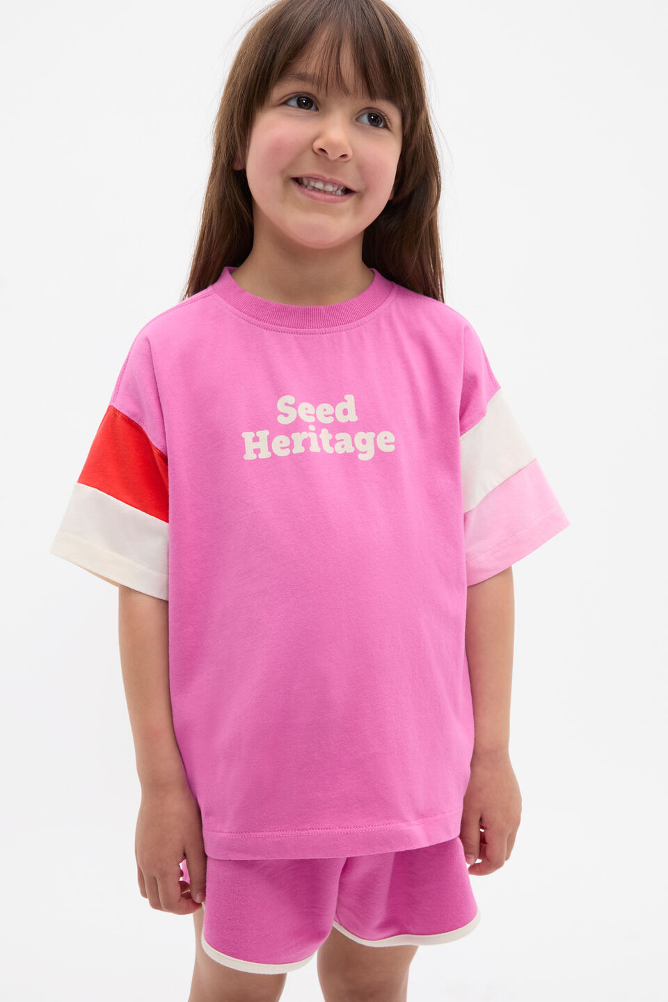 Panelled Retro Logo Tee  Wild Berry