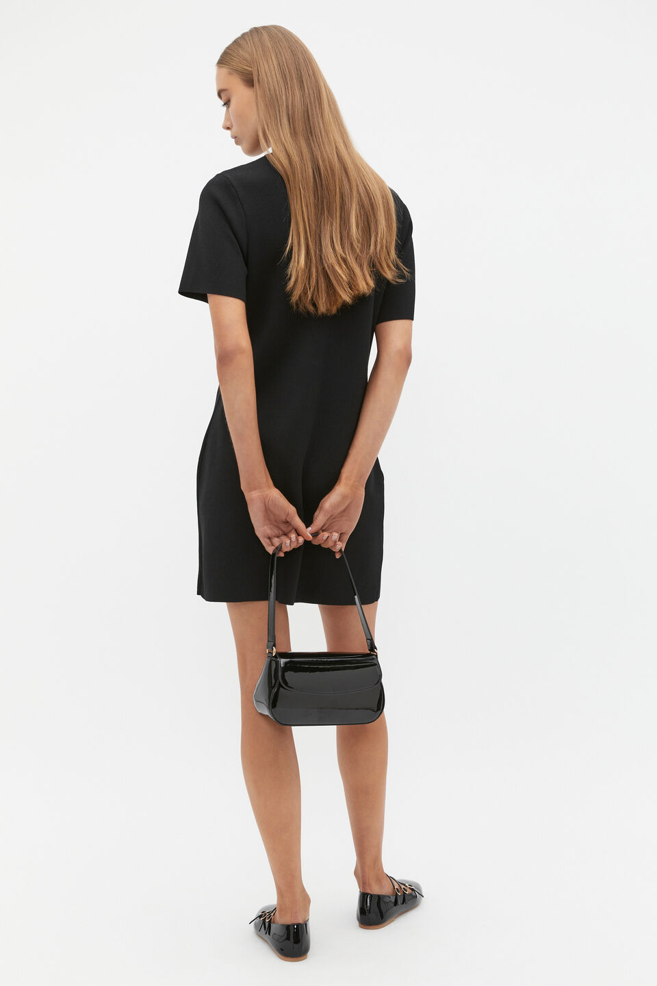 Crepe Knit Swing Dress | Black | Seed Heritage