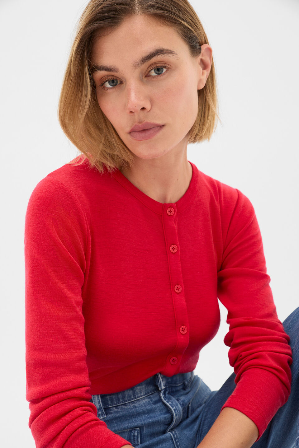 Australian Merino Cardigan  Poppy