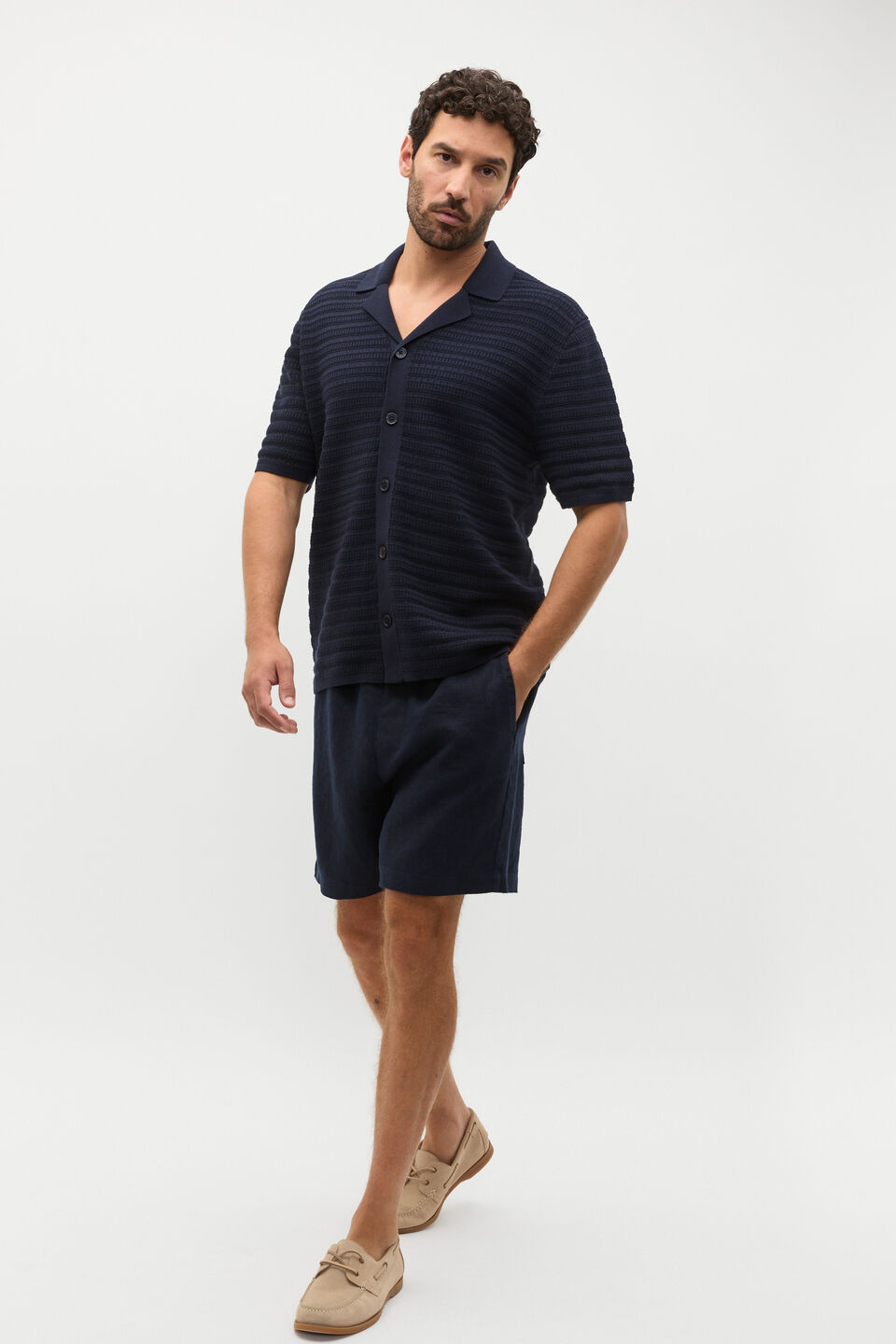 Patterned Knit Shirt  Midnight Blue