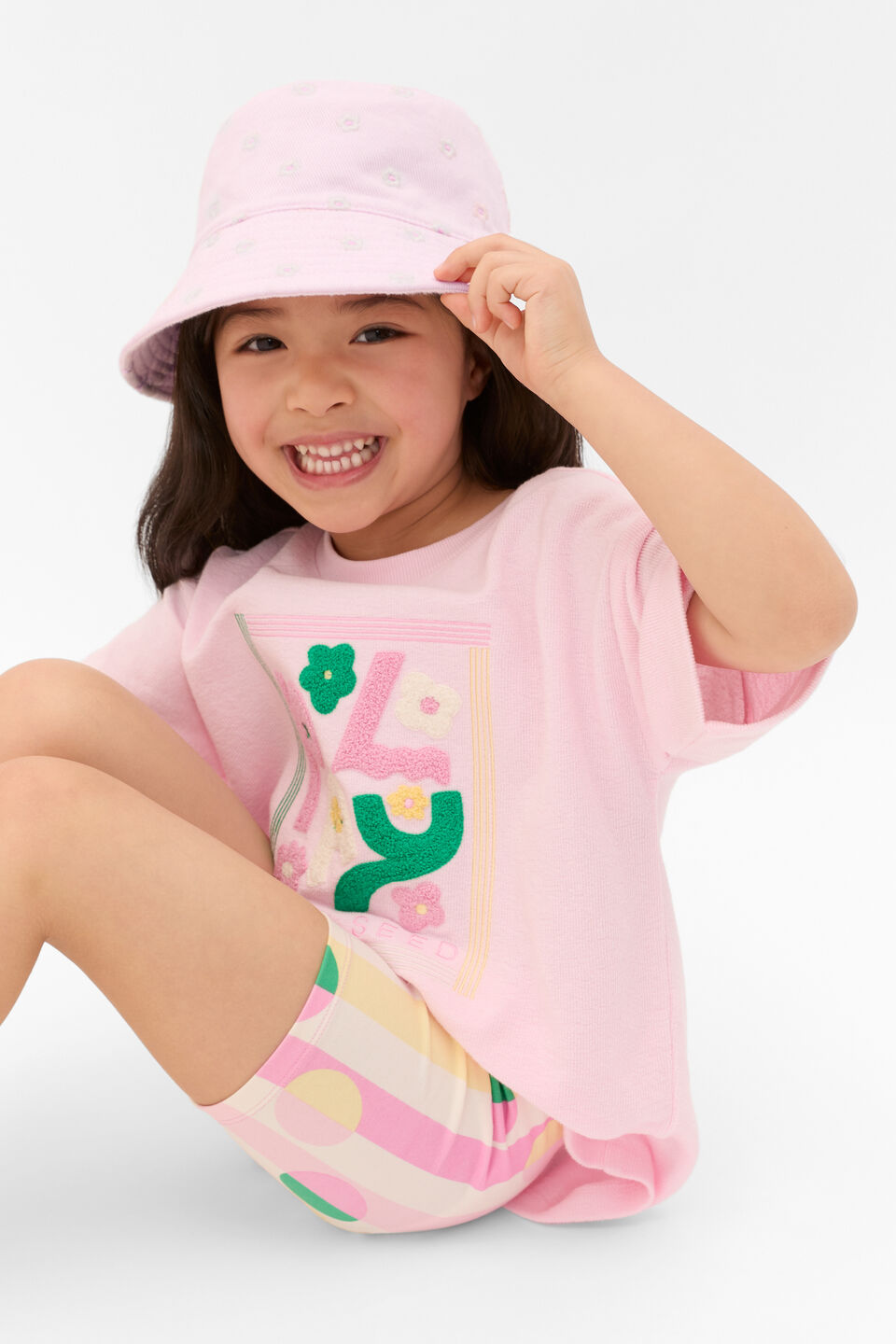Embroidered Bucket Hat  Pink Lemonade
