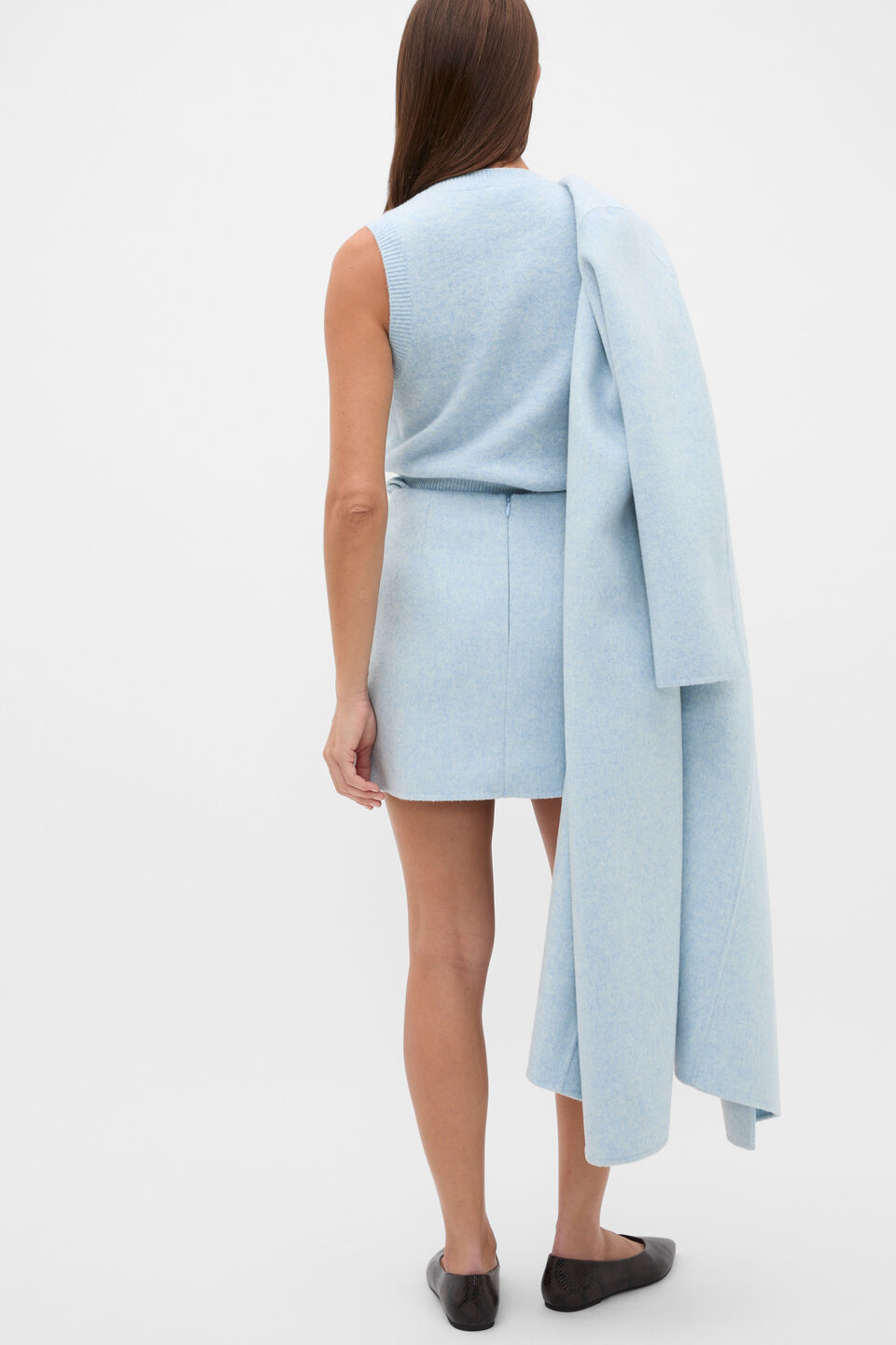Wool Blend Mini Skirt  Soft Blue Marle