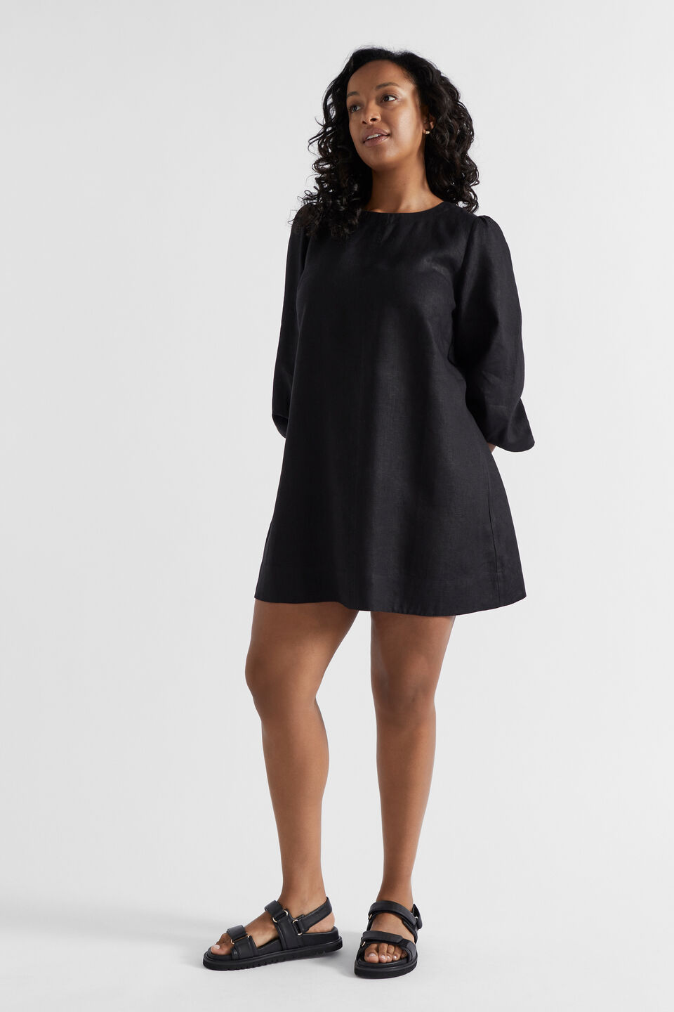 Core Linen Mini Dress  Black