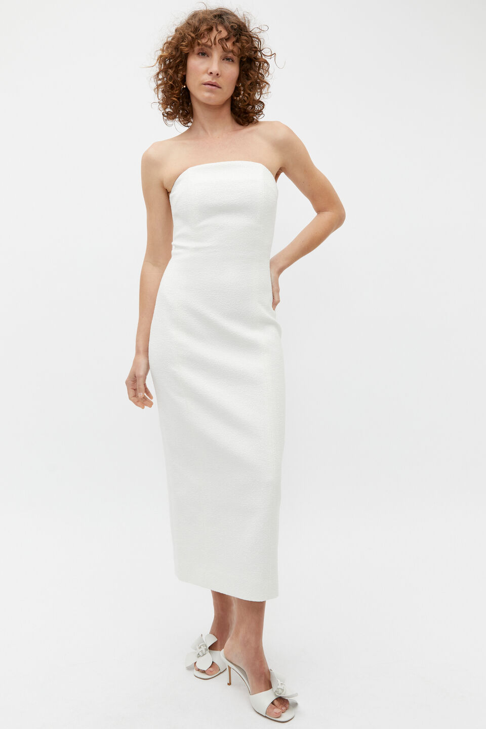 Boucle Strapless Midi Dress  Cloud Cream