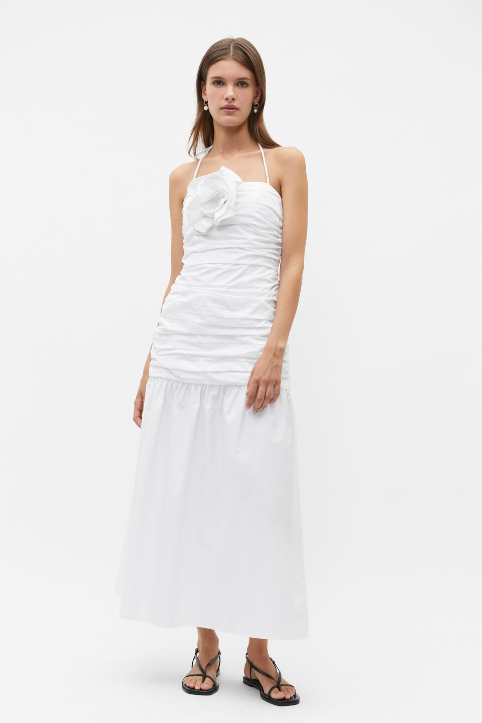 Rosette Dropped Waist Midi Dress  Whisper White