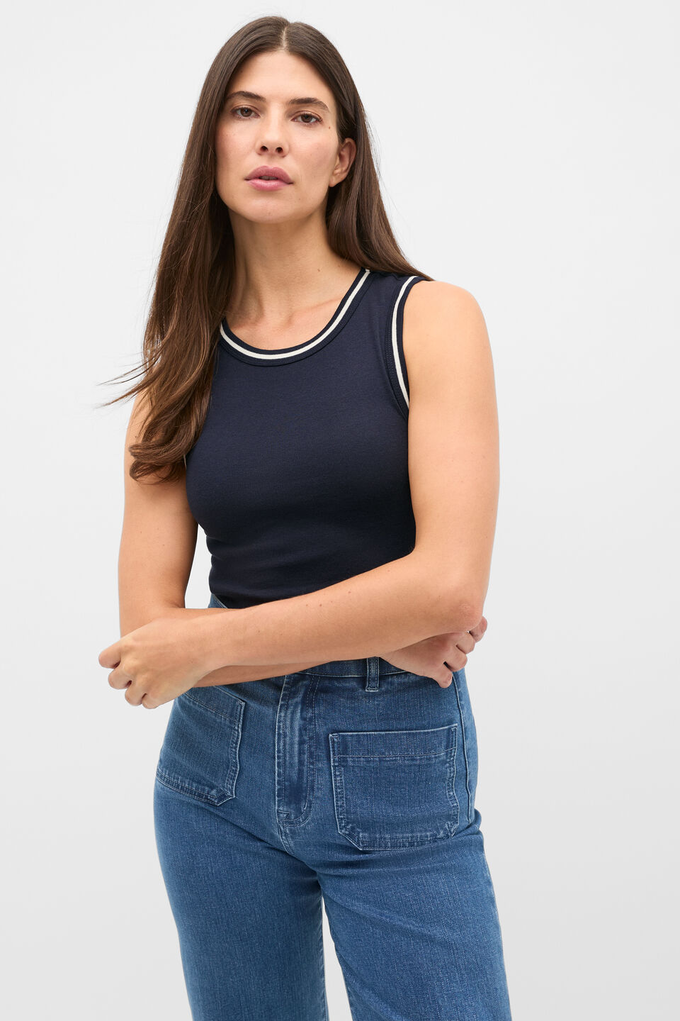 Australian Cotton Contrast Tank  Twilight Blue