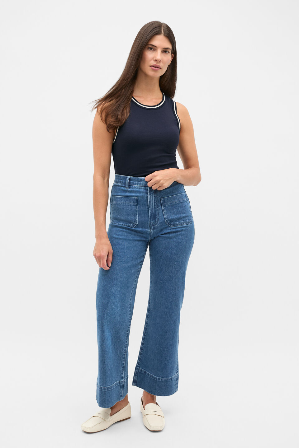Australian Cotton Contrast Tank  Twilight Blue
