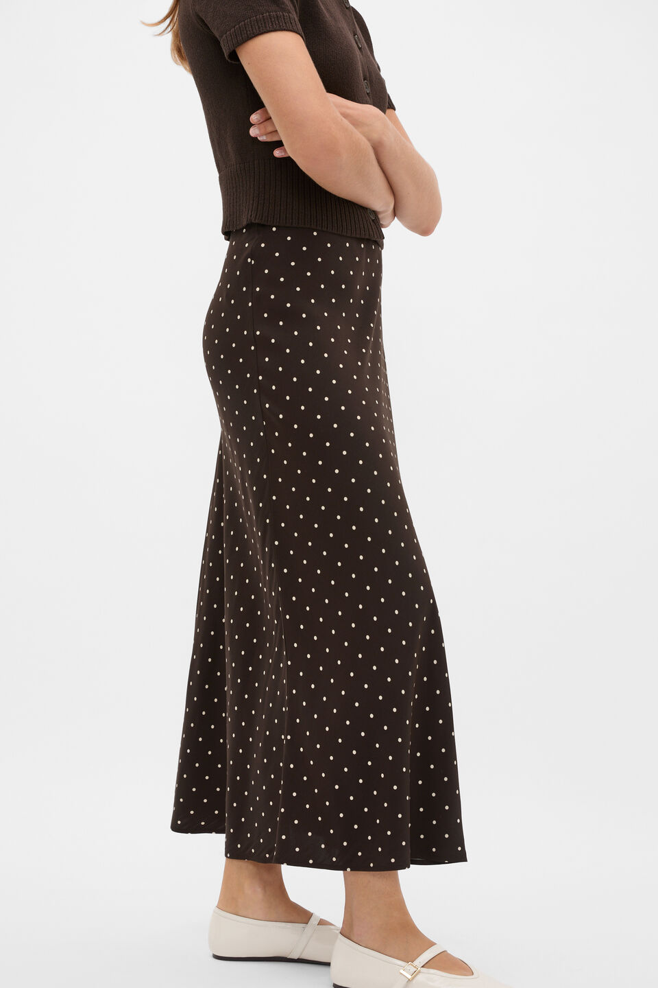Spot Print Midi Skirt  Coffee Bean Spot