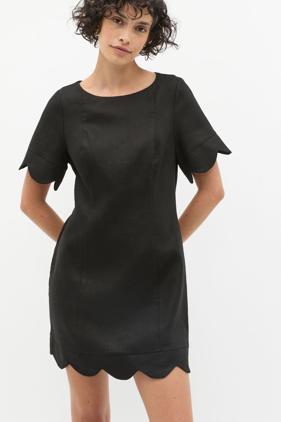 Scallop Hem Dress  Black