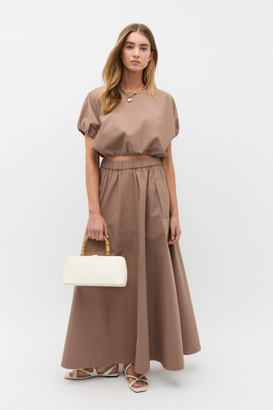Poplin Bubble Top  Nutmeg
