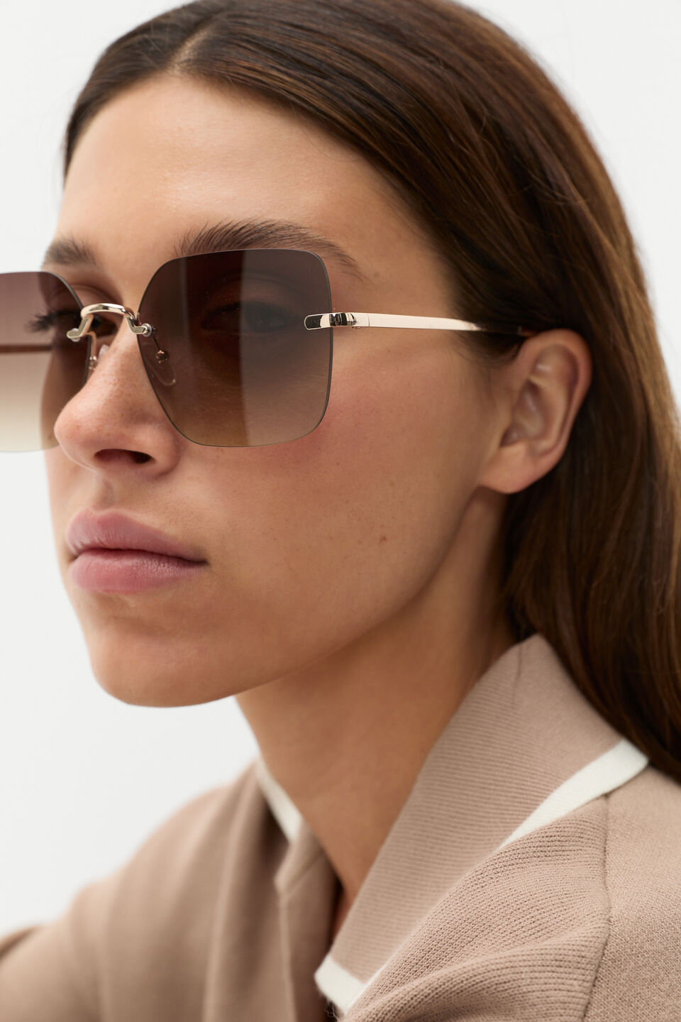 Matea Rectangle Frameless Sunglasses  Brown