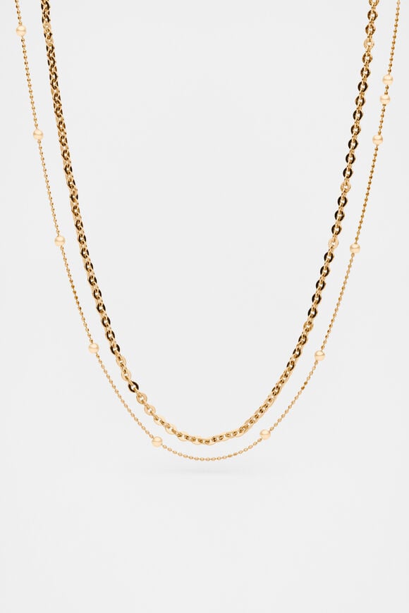 Pearl Station Double Necklace  Gold  hi-res