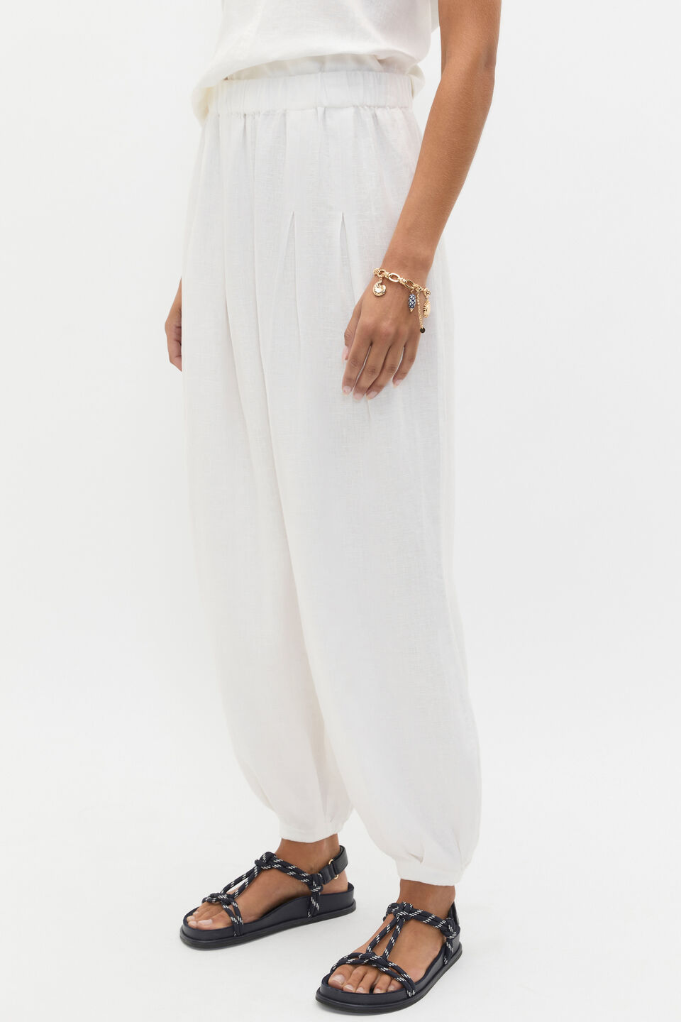 Linen Pleat Front Harem  Whisper White