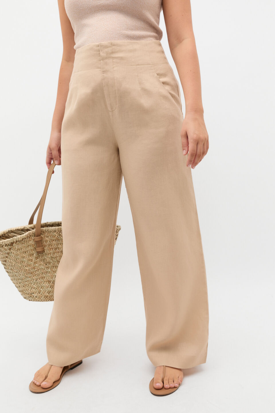 Core Linen Waisted Pant  Ecru