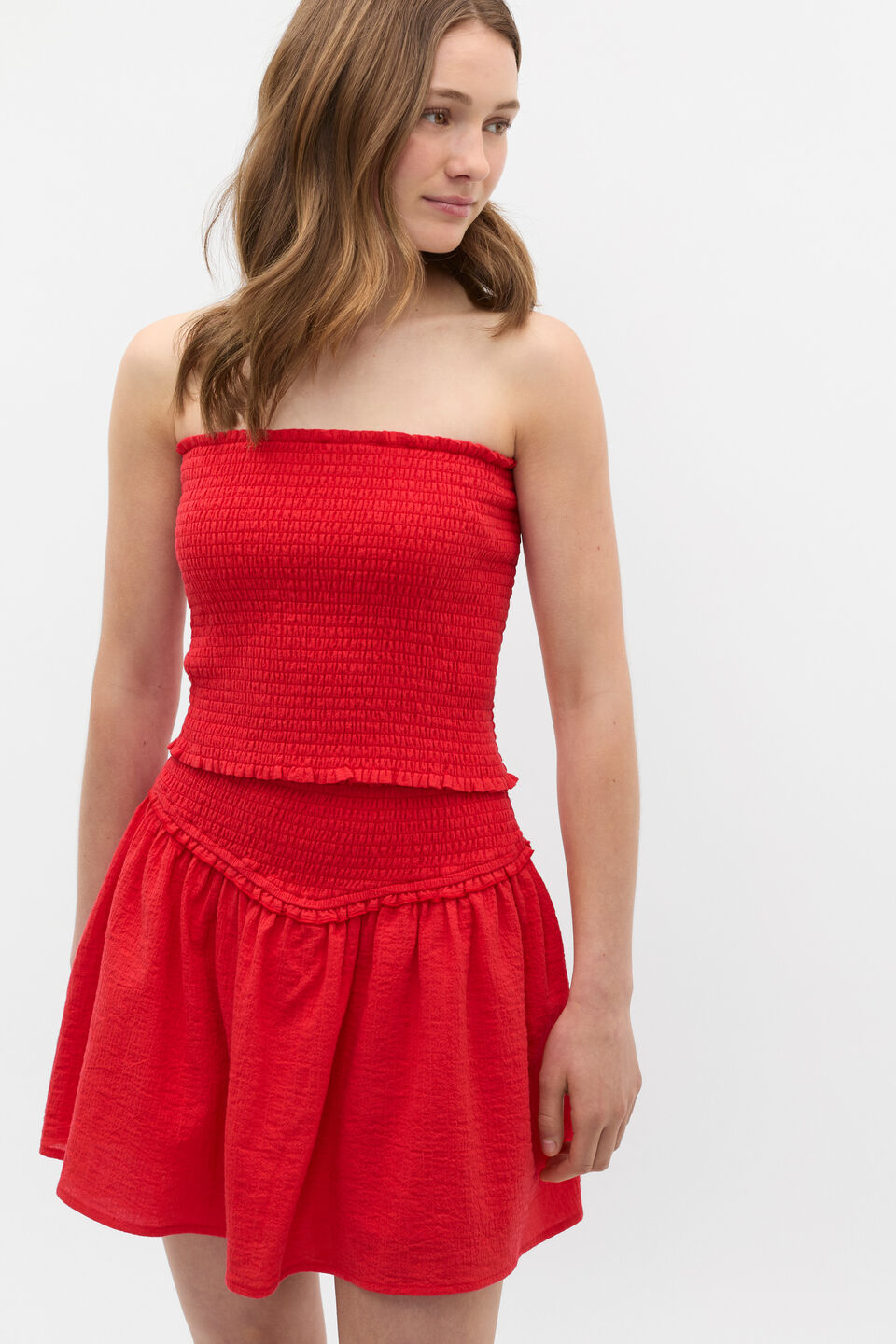 Shirred Top  Strawberry Red