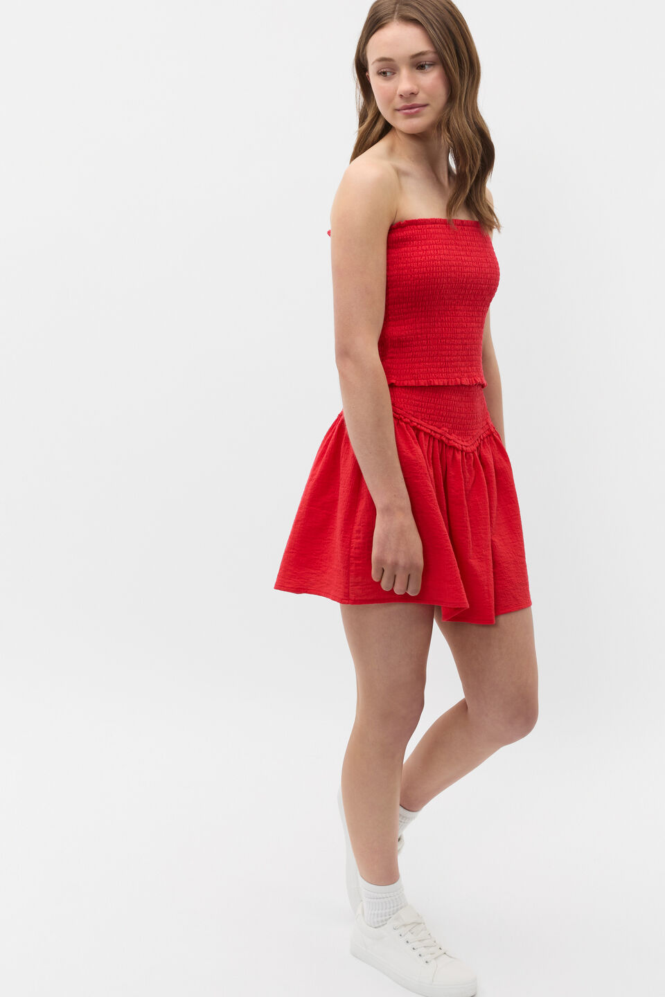 Shirred Top  Strawberry Red