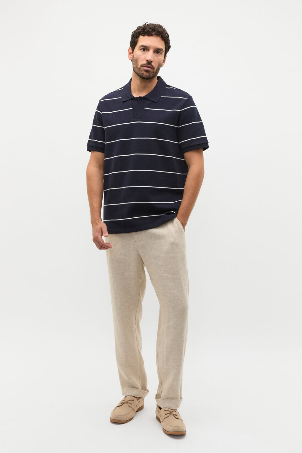 Stripe Pique Polo  Midnight Blue