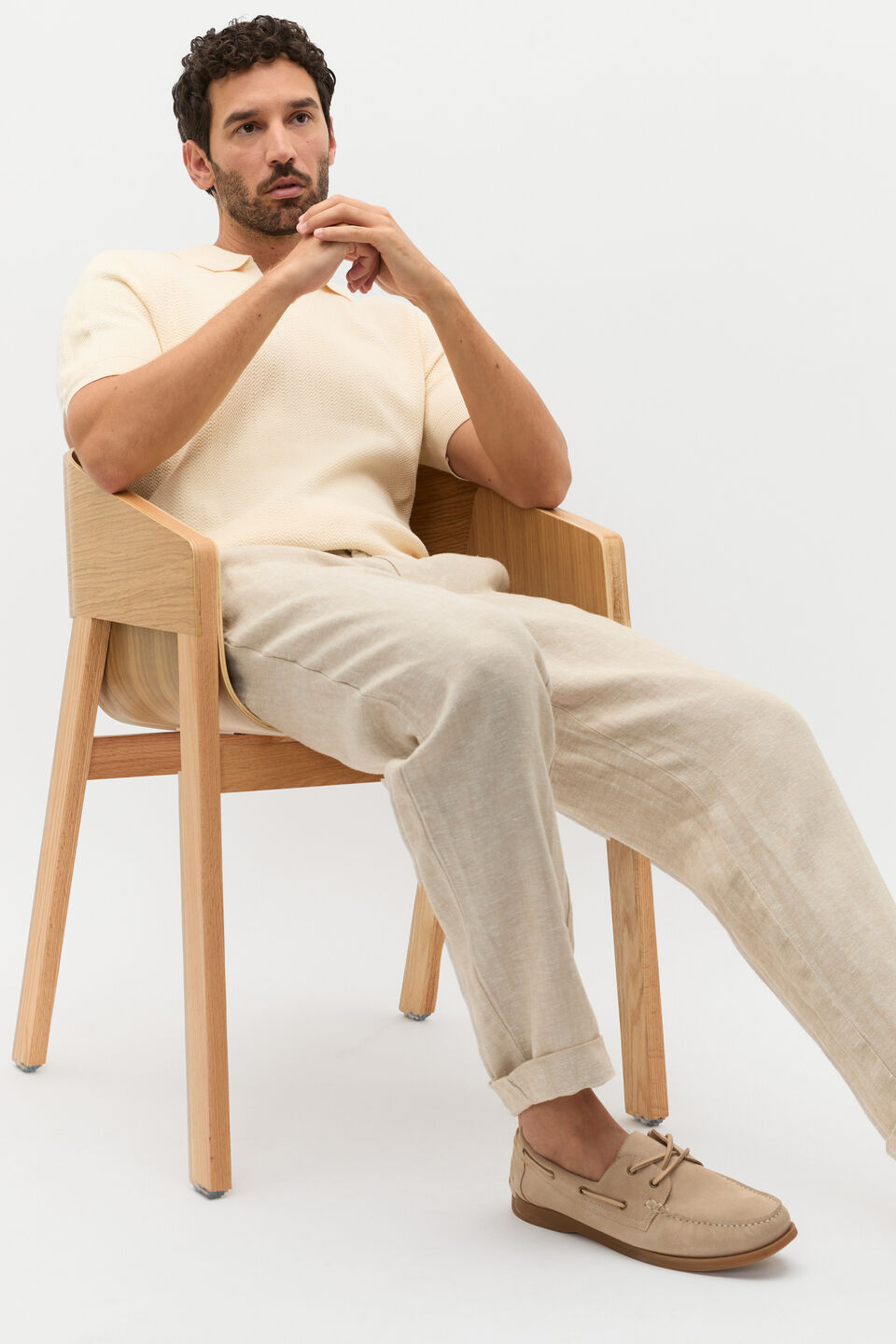 Textured Knit Polo  Cream