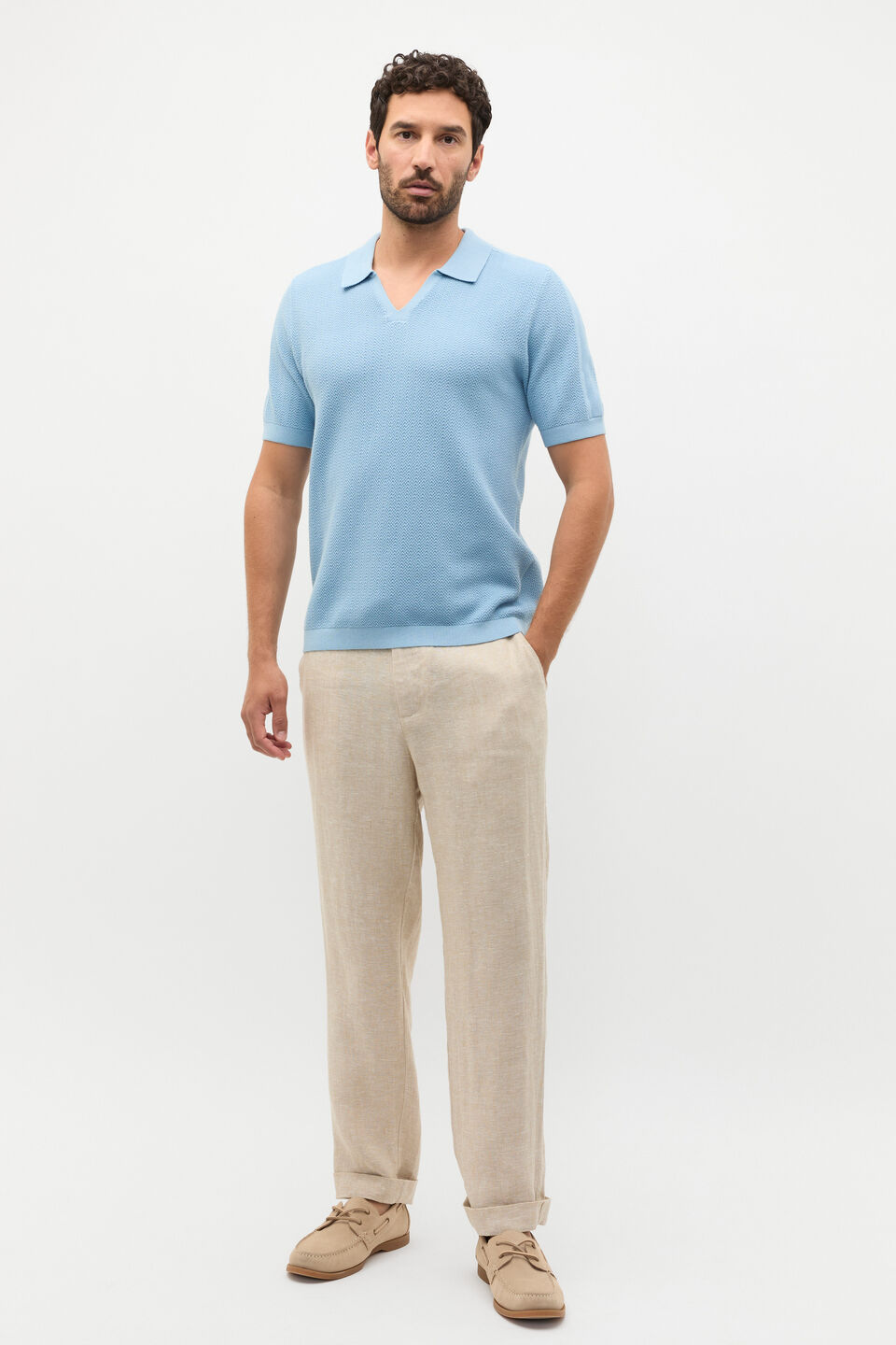 Textured Knit Polo  Sky Blue