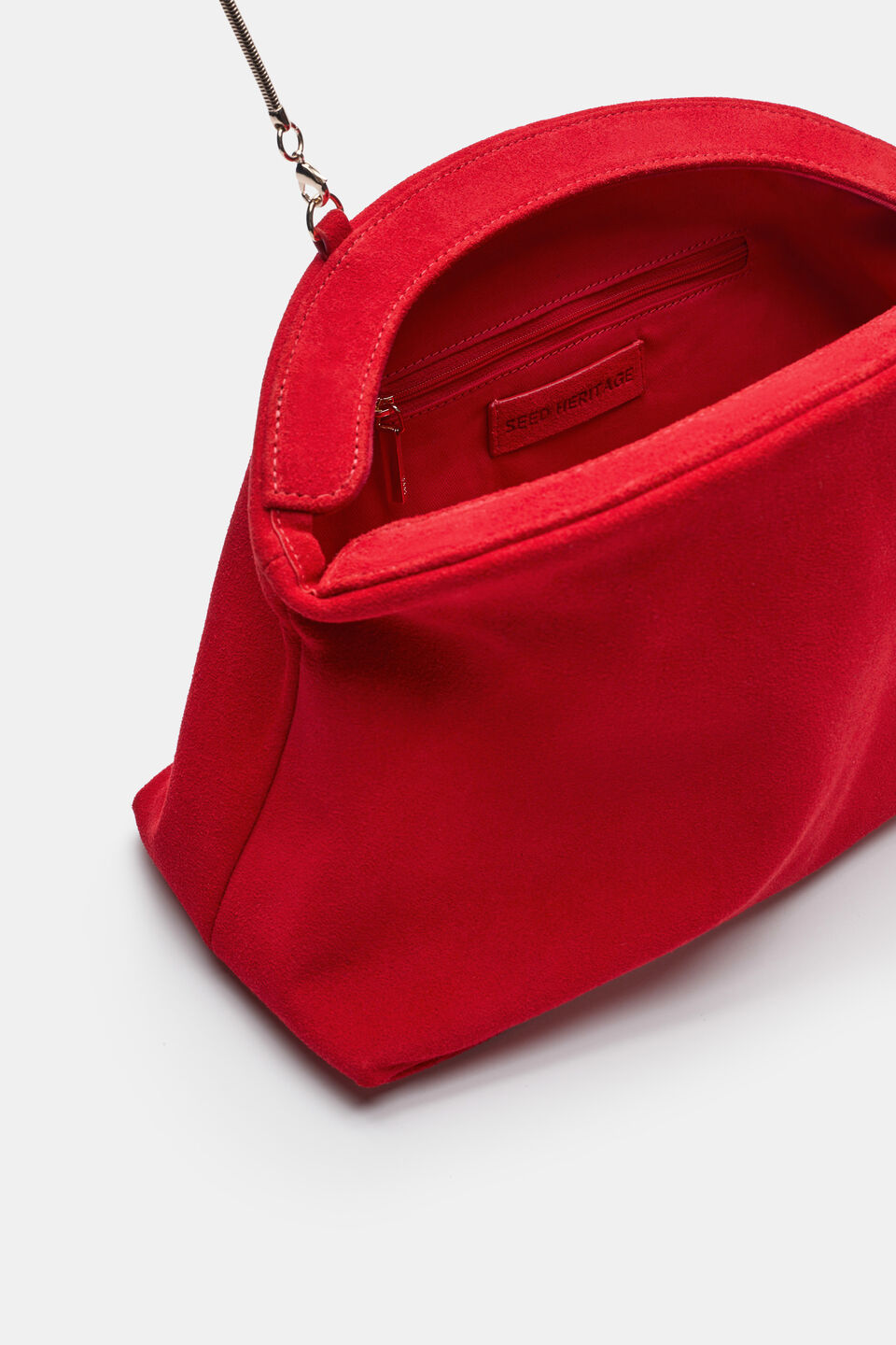 Suede Rounded Clutch  Poppy