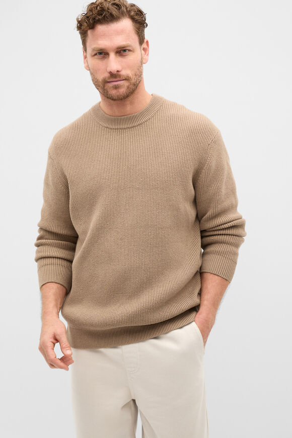 Cotton Crew Neck Knit  Dark Stone  hi-res