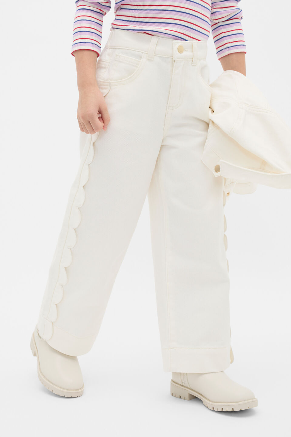 Scallop Denim Jean  Classic Cream