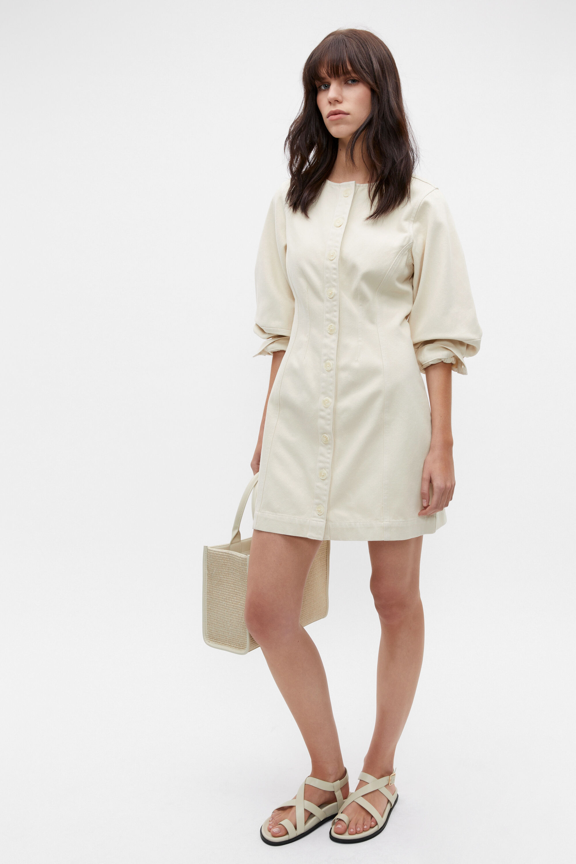 Denim Balloon Sleeve Mini Dress | Vanilla Cream | Seed Heritage