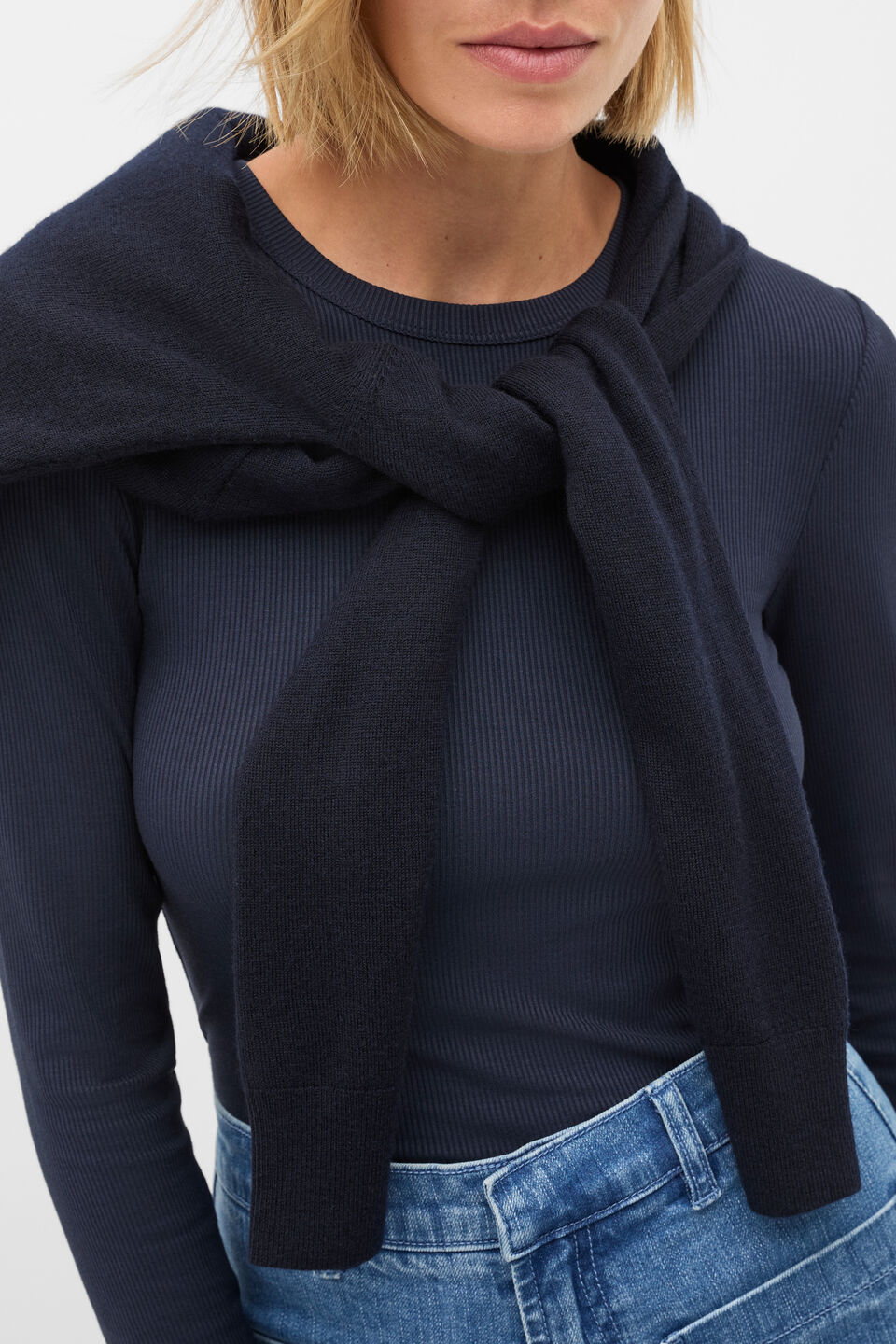 Core Rib Crew Neck Top  Twilight Blue